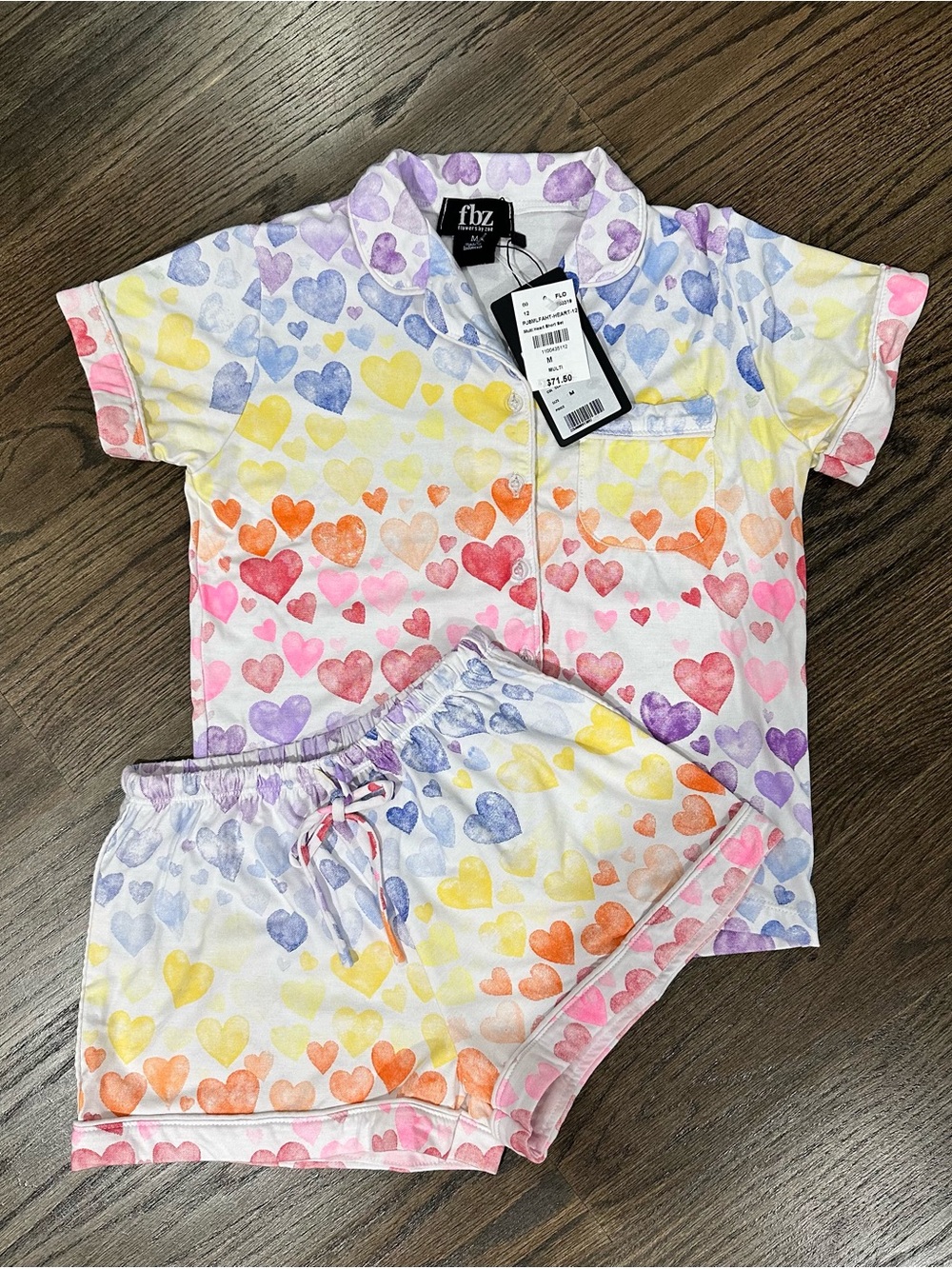 NWT Flowers by Zoe Girls Multi Heart Pajama Short Set M